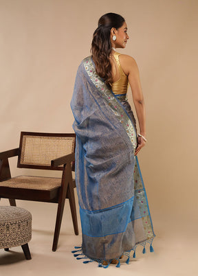 Blue Tissue Silk Saree With Blouse Piece