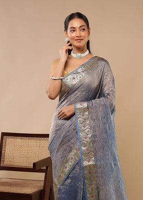 Blue Tissue Silk Saree With Blouse Piece