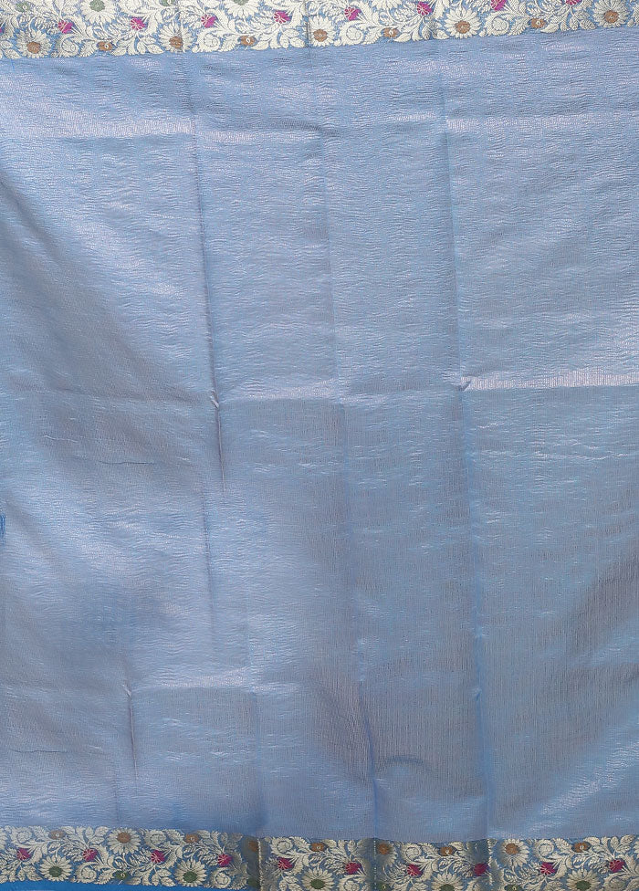 Blue Tissue Silk Saree With Blouse Piece
