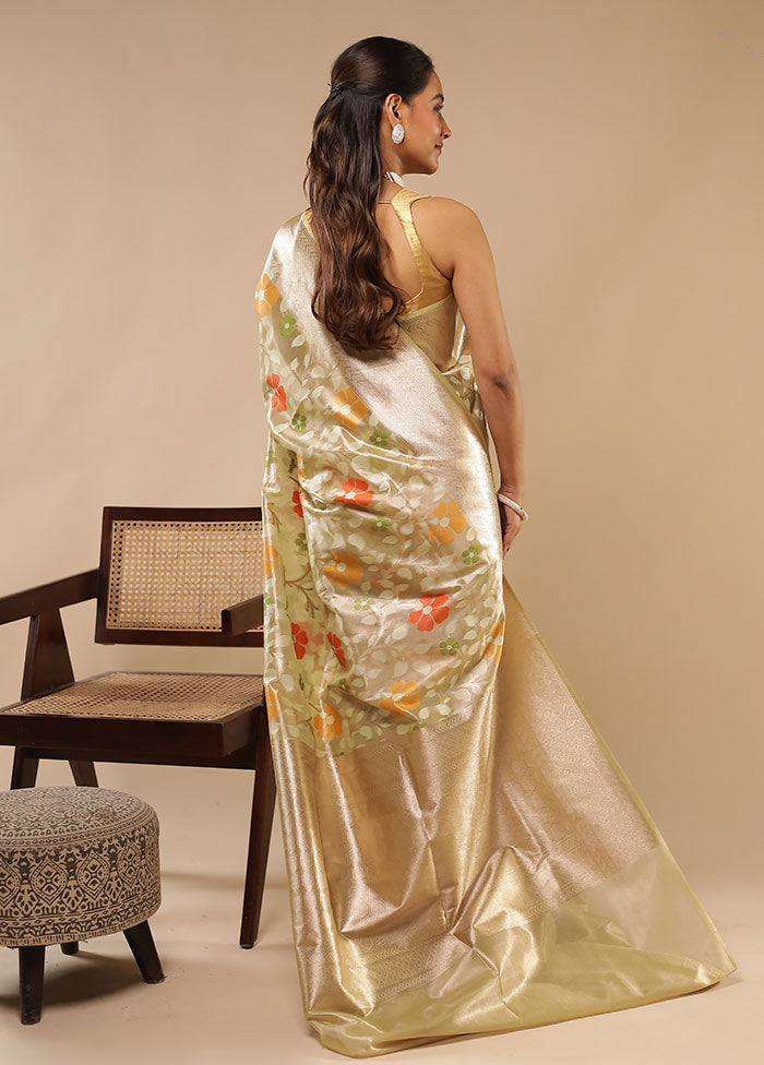 Cream Handloom Tissue Pure Silk Saree With Blouse Piece