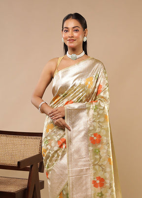 Cream Handloom Tissue Pure Silk Saree With Blouse Piece