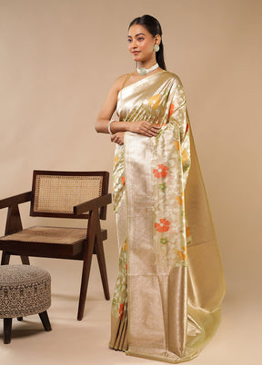 Cream Handloom Tissue Pure Silk Saree With Blouse Piece
