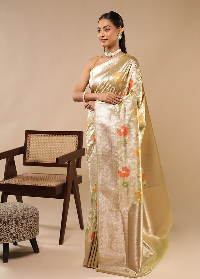 Cream Handloom Tissue Pure Silk Saree With Blouse Piece