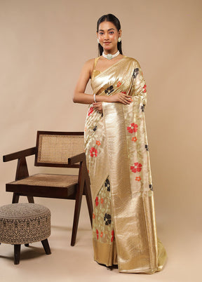 Cream Handloom Tissue Pure Silk Saree With Blouse Piece