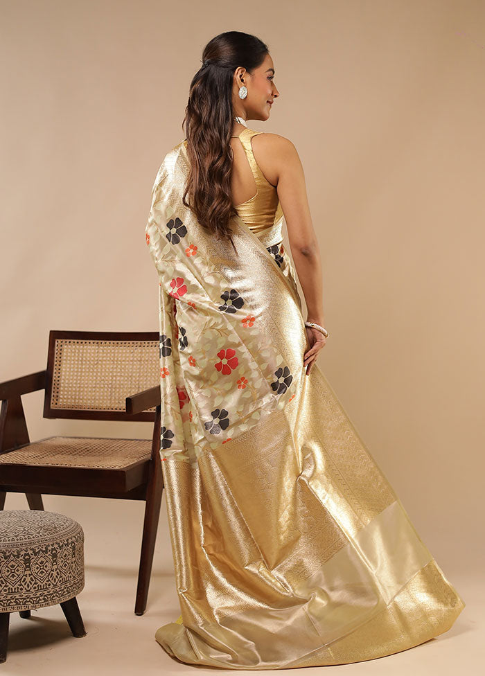 Cream Handloom Tissue Pure Silk Saree With Blouse Piece