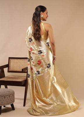 Cream Handloom Tissue Pure Silk Saree With Blouse Piece