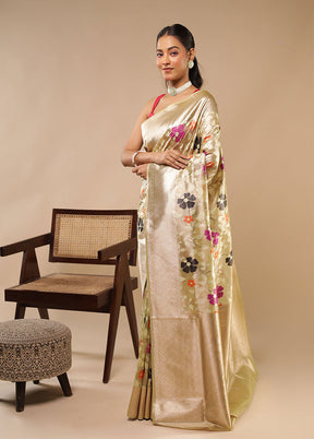Cream Handloom Tissue Pure Silk Saree With Blouse Piece