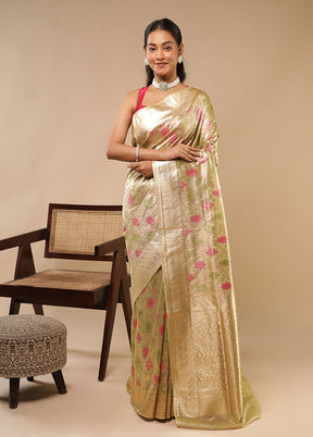 Cream Handloom Tissue Pure Silk Saree With Blouse Piece