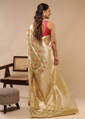 Cream Handloom Tissue Pure Silk Saree With Blouse Piece