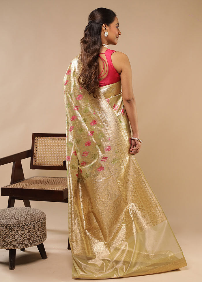 Cream Handloom Tissue Pure Silk Saree With Blouse Piece