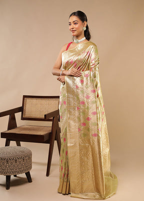 Cream Handloom Tissue Pure Silk Saree With Blouse Piece