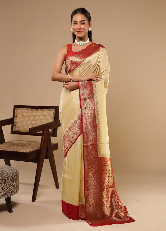 Cream Dupion Silk Saree With Blouse Piece