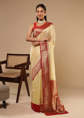 Cream Dupion Silk Saree With Blouse Piece