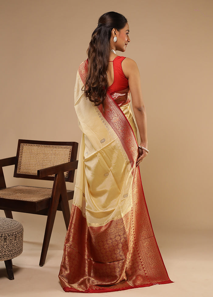 Cream Dupion Silk Saree With Blouse Piece