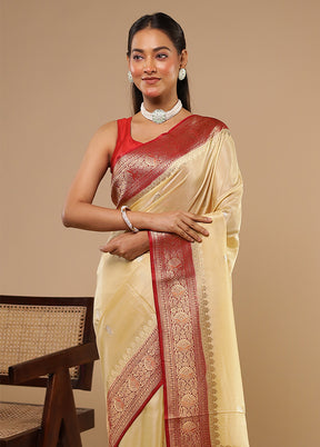 Cream Dupion Silk Saree With Blouse Piece