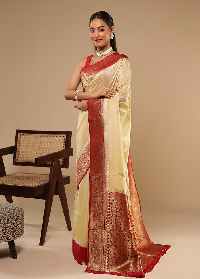 Cream Dupion Silk Saree With Blouse Piece