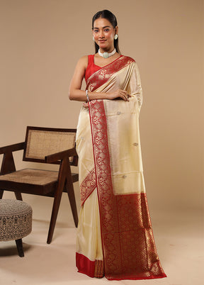 Cream Dupion Silk Saree With Blouse Piece
