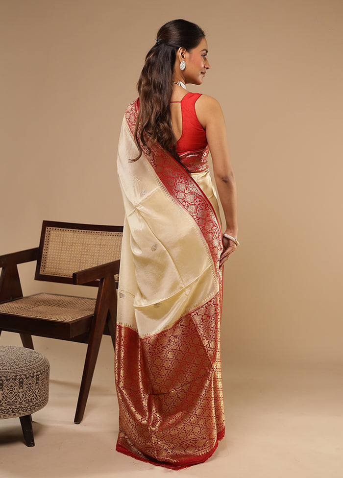 Cream Dupion Silk Saree With Blouse Piece