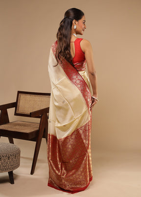 Cream Dupion Silk Saree With Blouse Piece