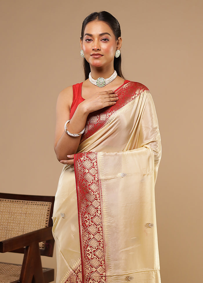 Cream Dupion Silk Saree With Blouse Piece