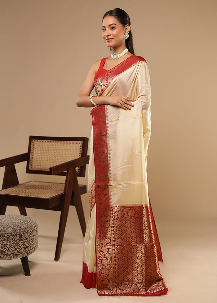 Cream Dupion Silk Saree With Blouse Piece