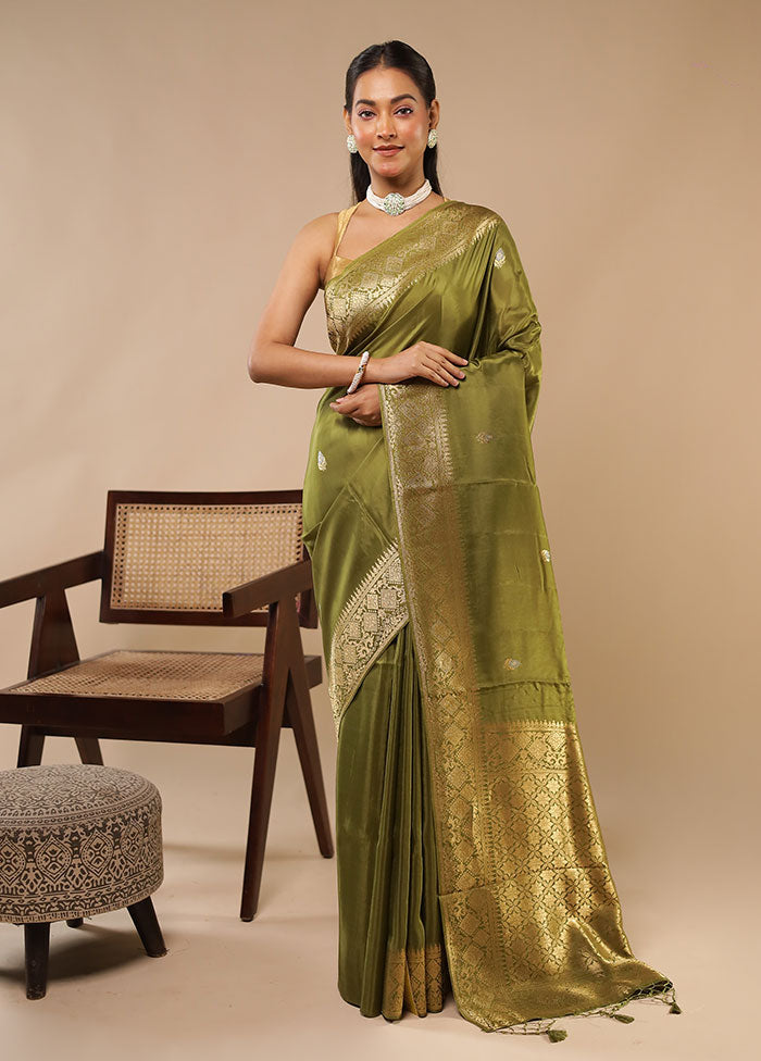Green Dupion Silk Saree With Blouse Piece