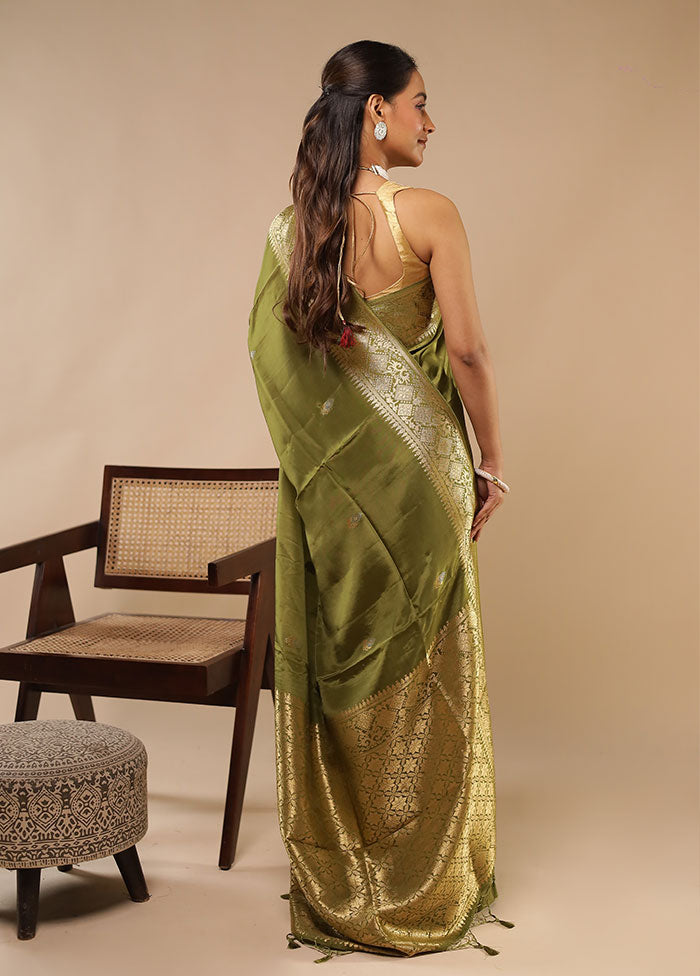 Green Dupion Silk Saree With Blouse Piece