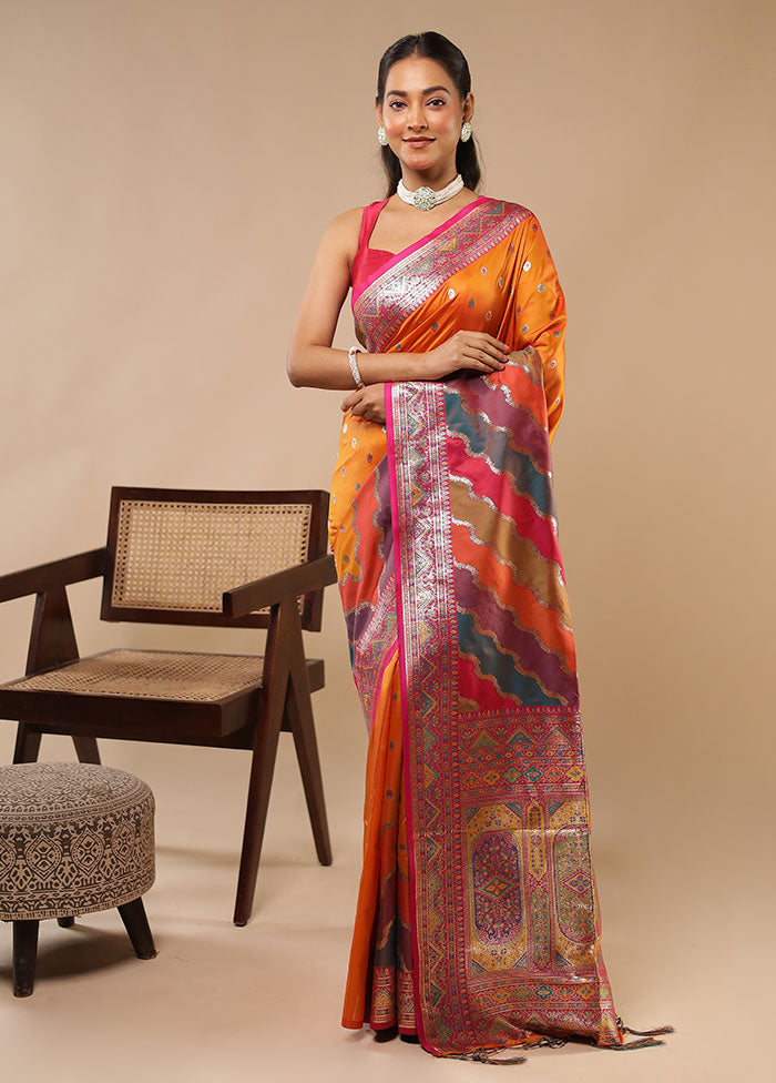 Multicolor Dupion Silk Saree With Blouse Piece