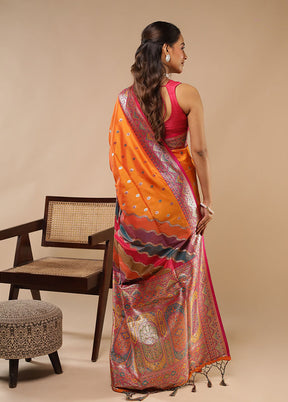 Multicolor Dupion Silk Saree With Blouse Piece
