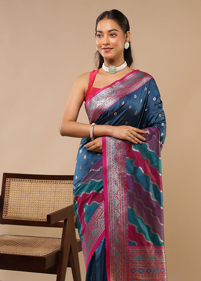 Multicolor Dupion Silk Saree With Blouse Piece
