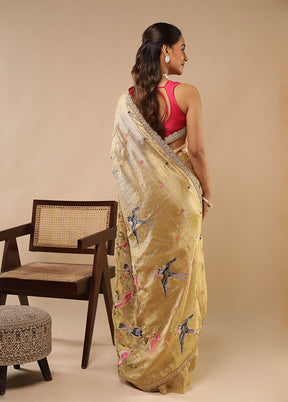 Cream Tissue Silk Saree With Blouse Piece