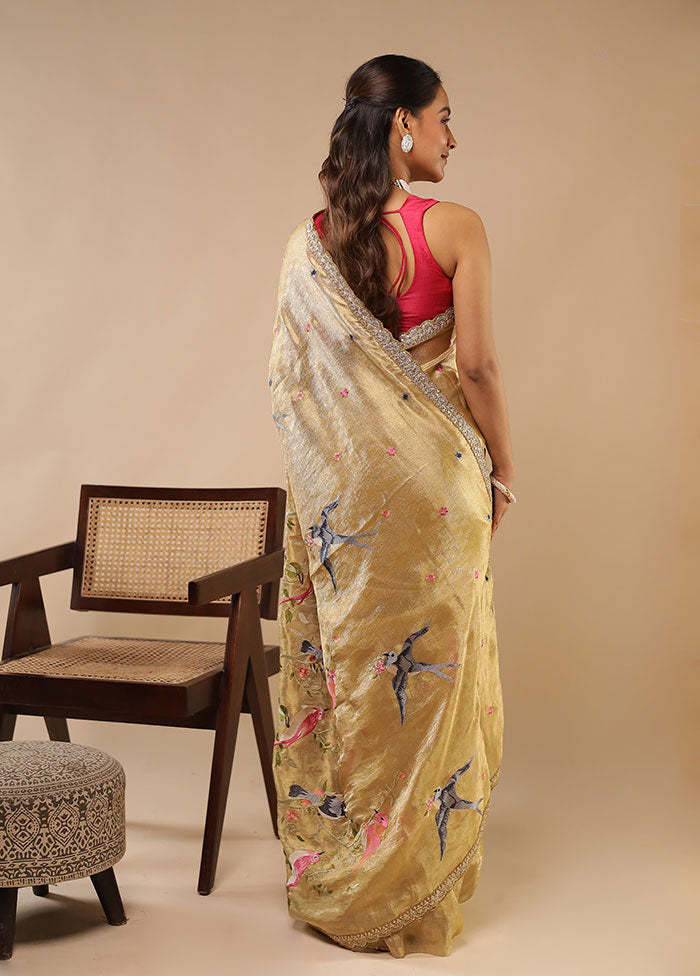 Cream Tissue Silk Saree With Blouse Piece
