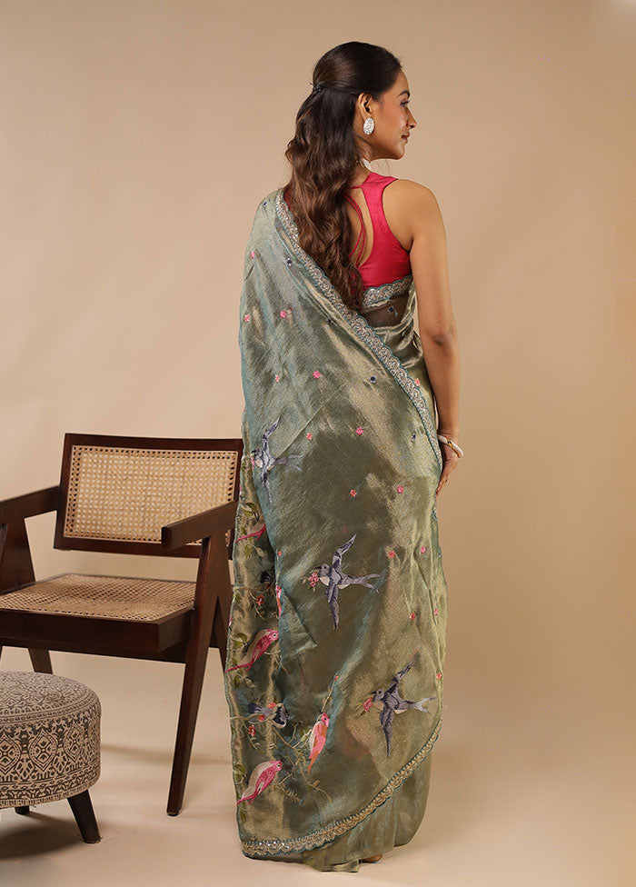 Blue Tissue Silk Saree With Blouse Piece