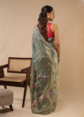 Blue Tissue Silk Saree With Blouse Piece