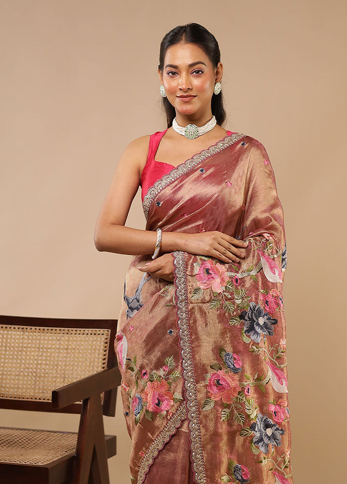 Purple Tissue Silk Saree With Blouse Piece