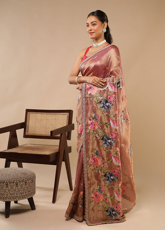 Purple Tissue Silk Saree With Blouse Piece