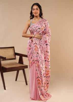 Pink Chiffon Silk Saree With Blouse Piece