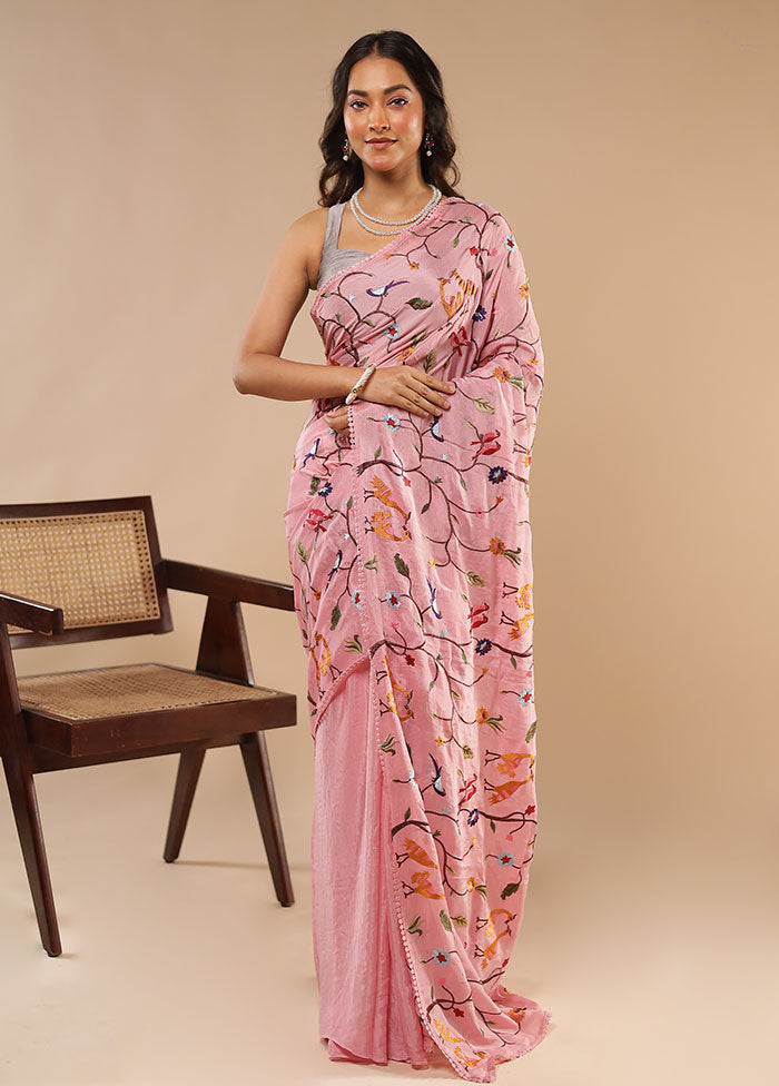 Pink Chiffon Silk Saree With Blouse Piece