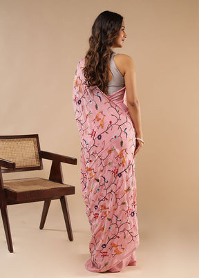Pink Chiffon Silk Saree With Blouse Piece