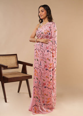 Pink Chiffon Silk Saree With Blouse Piece