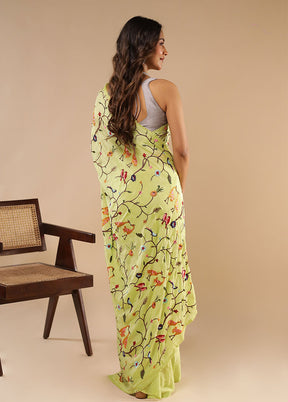Green Chiffon Silk Saree With Blouse Piece