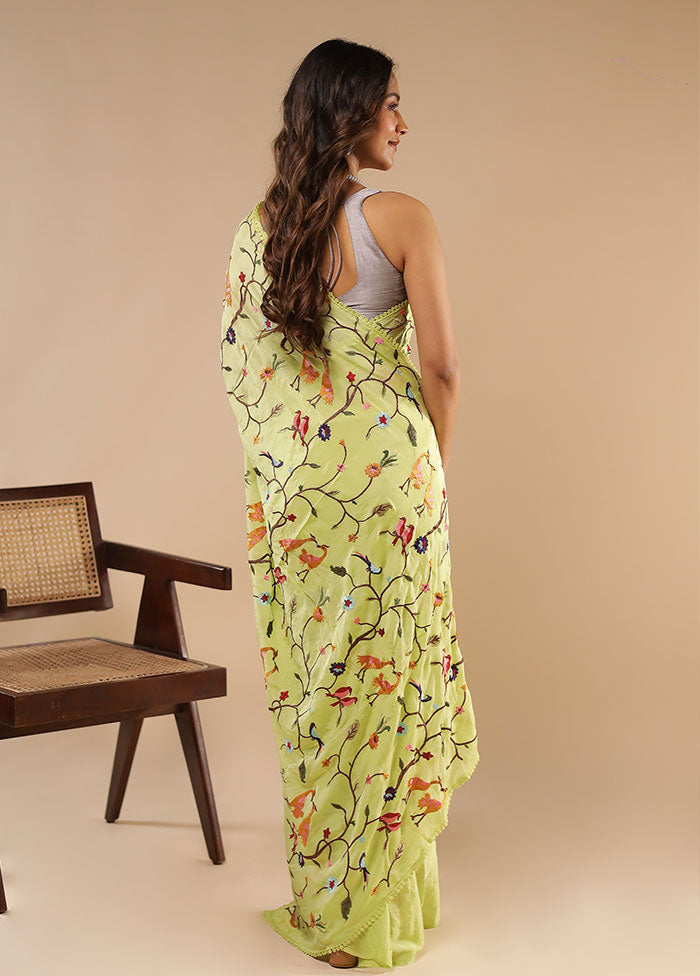Green Chiffon Silk Saree With Blouse Piece