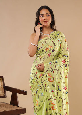 Green Chiffon Silk Saree With Blouse Piece