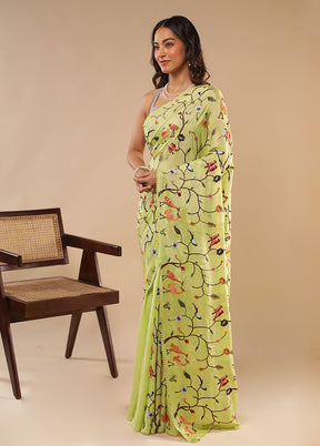 Green Chiffon Silk Saree With Blouse Piece