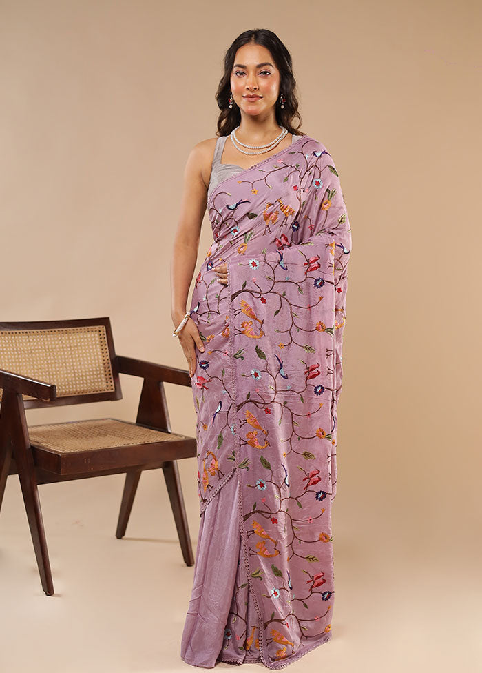 Purple Chiffon Silk Saree With Blouse Piece