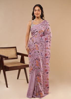 Purple Chiffon Silk Saree With Blouse Piece