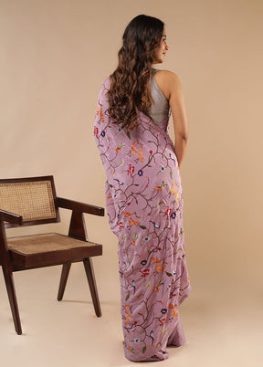 Purple Chiffon Silk Saree With Blouse Piece