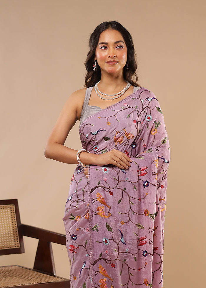 Purple Chiffon Silk Saree With Blouse Piece