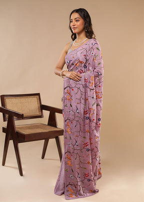 Purple Chiffon Silk Saree With Blouse Piece
