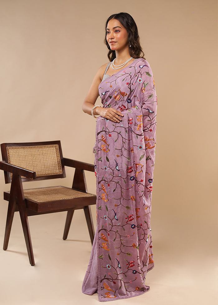 Purple Chiffon Silk Saree With Blouse Piece